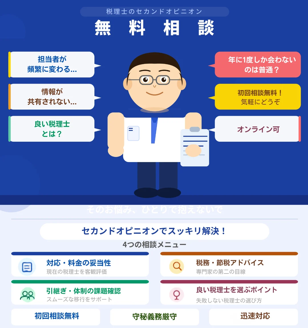 顧問体制のセカンドオピニオン無料相談