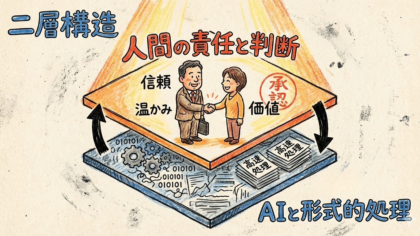 第一層(形式処理)と第二層(責任判断)の構造図